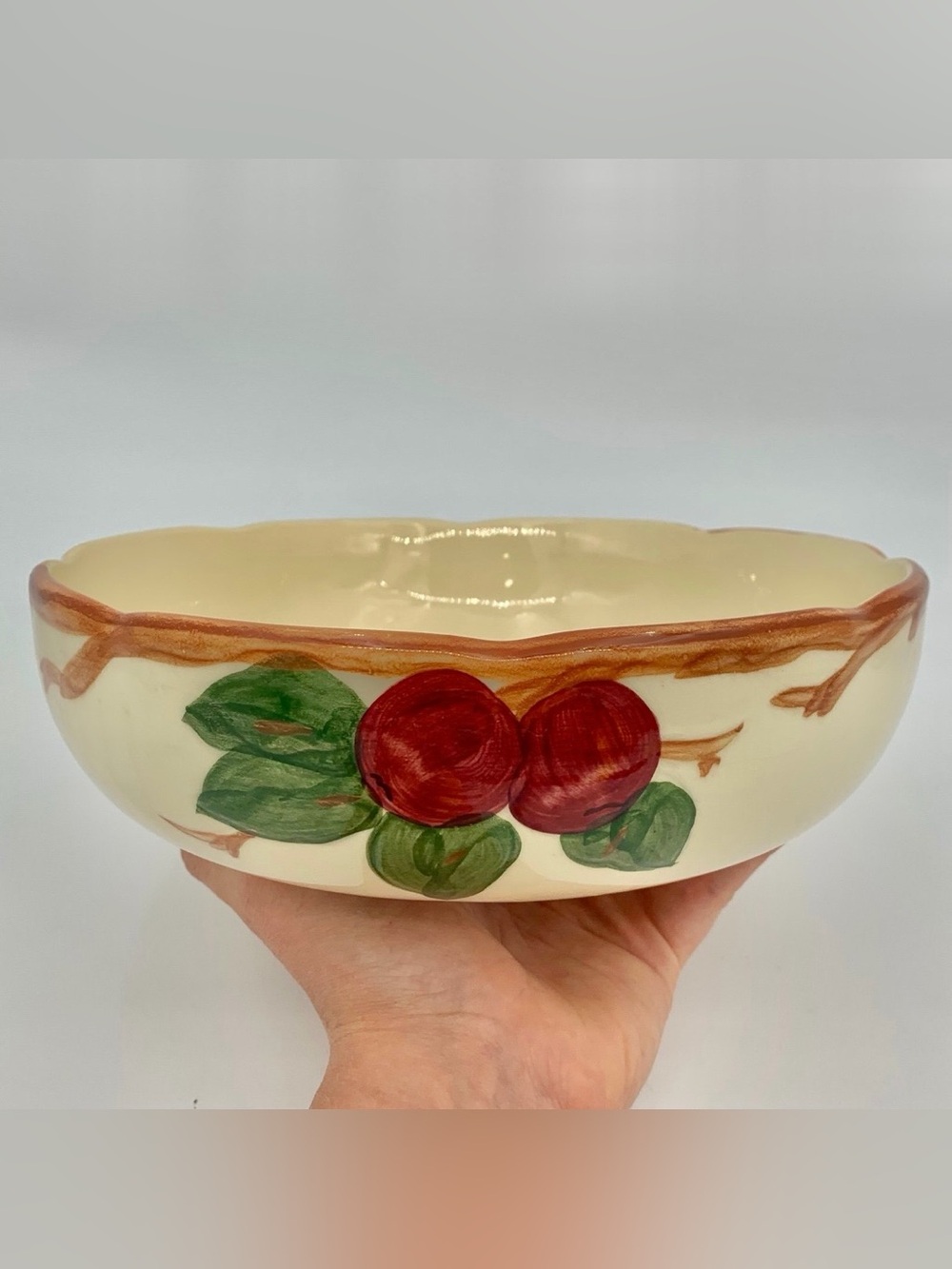 Vintage 1949-53 Franciscan Apple Serving Bowl 8” USA Half Moon Mark Stamp